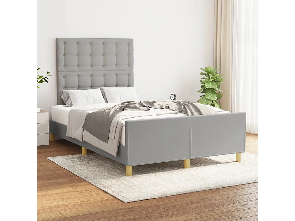 Estructura de cama con cabecero tela gris claro 120x190 cm