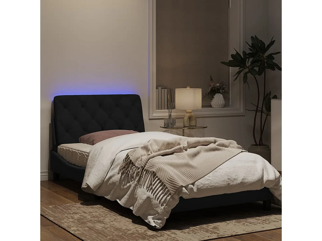 Estrutura de cama c/ luzes LED 100x200 cm veludo preto