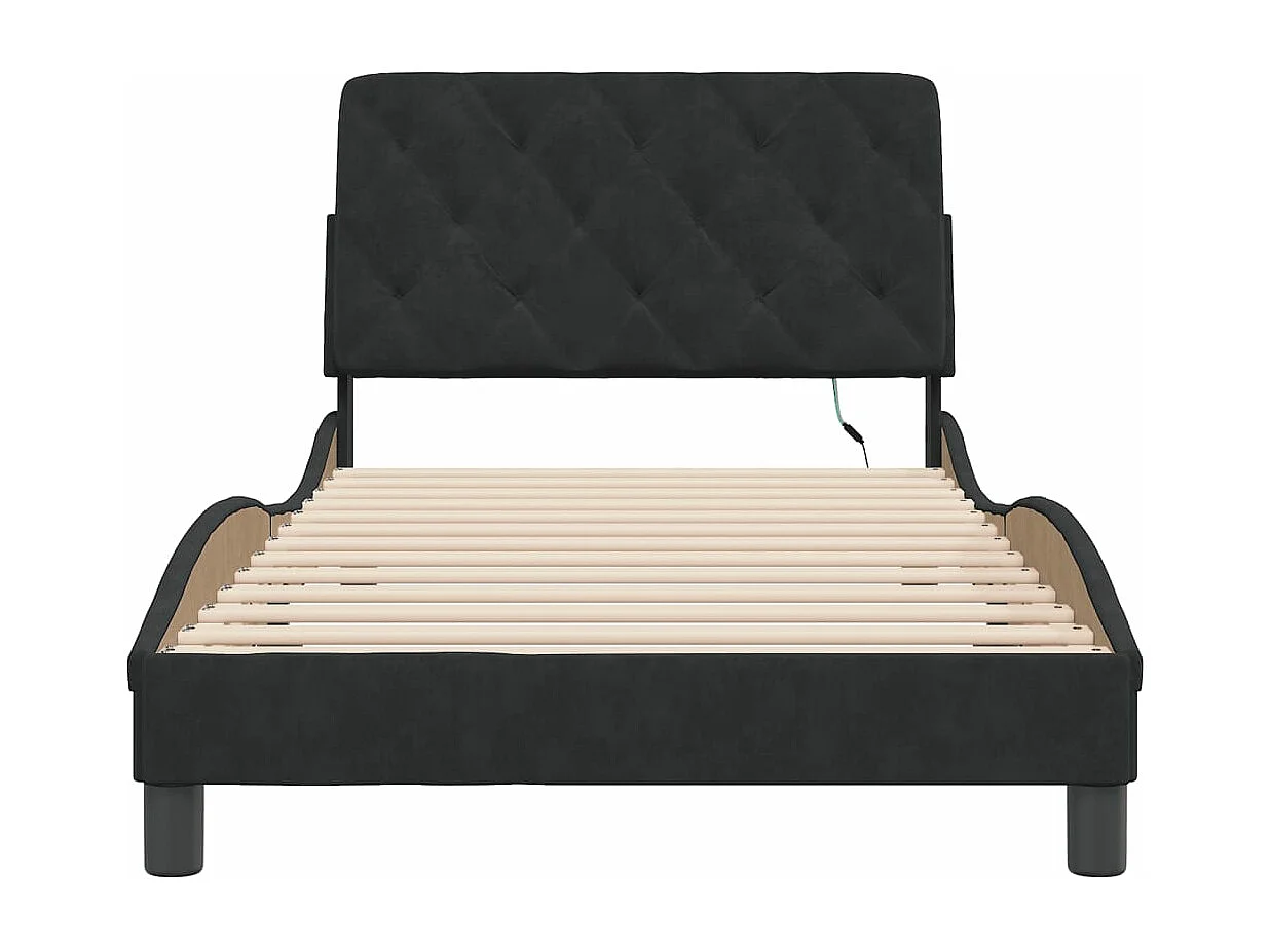 Estrutura de cama c/ luzes LED 100x200 cm veludo preto