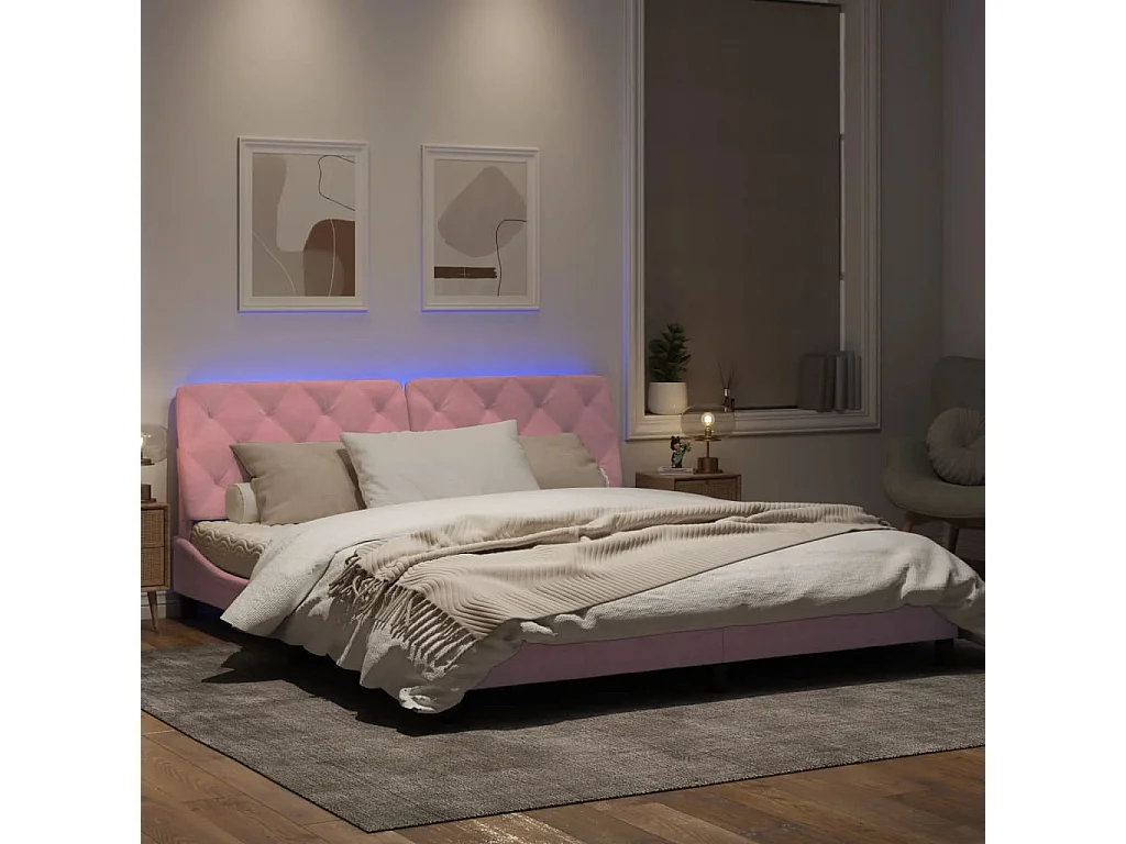 Estrutura de cama c/ luzes LED 180x200 cm veludo rosa