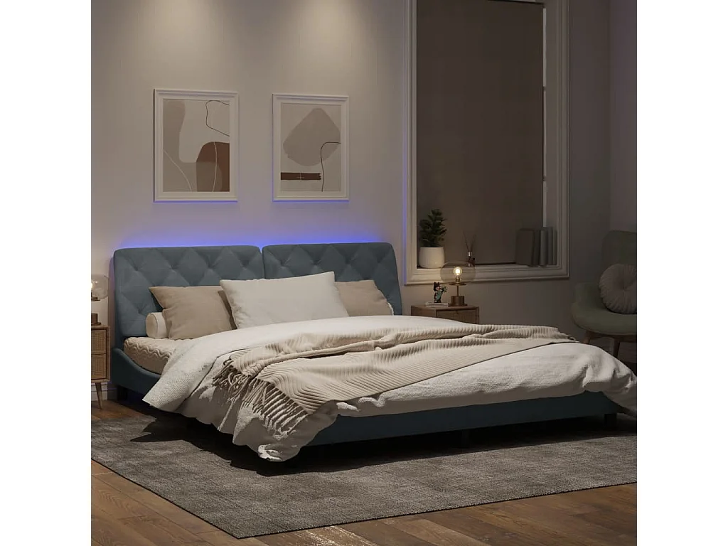 Cadre de lit avec lumières LED gris foncé 180x200 cm velours