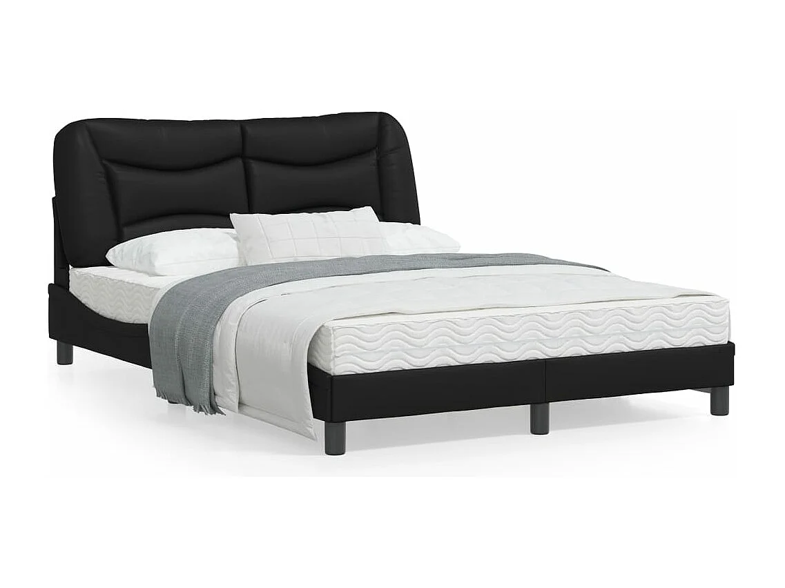 Estrutura cama c/ luzes LED 140x190 cm couro artificial preto