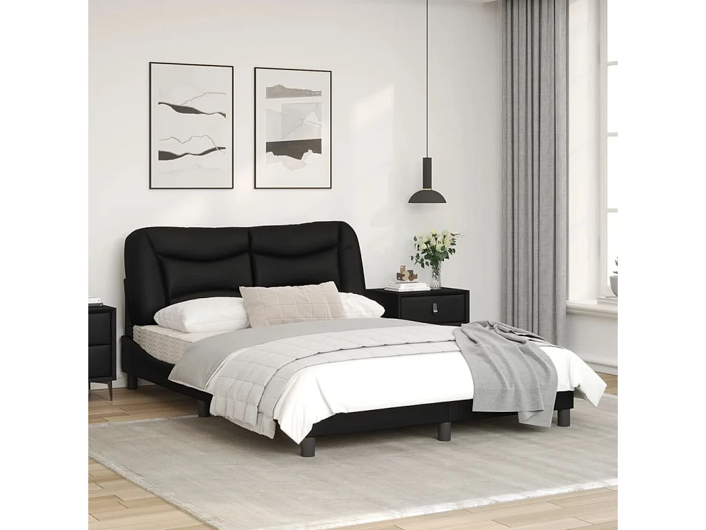Estrutura cama c/ luzes LED 140x190 cm couro artificial preto
