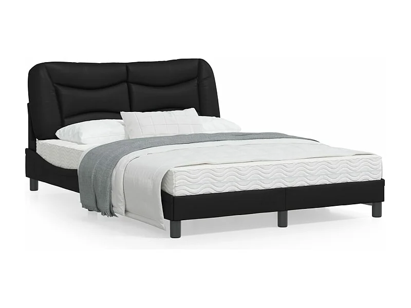 Estrutura cama c/ luzes LED 140x190 cm couro artificial preto