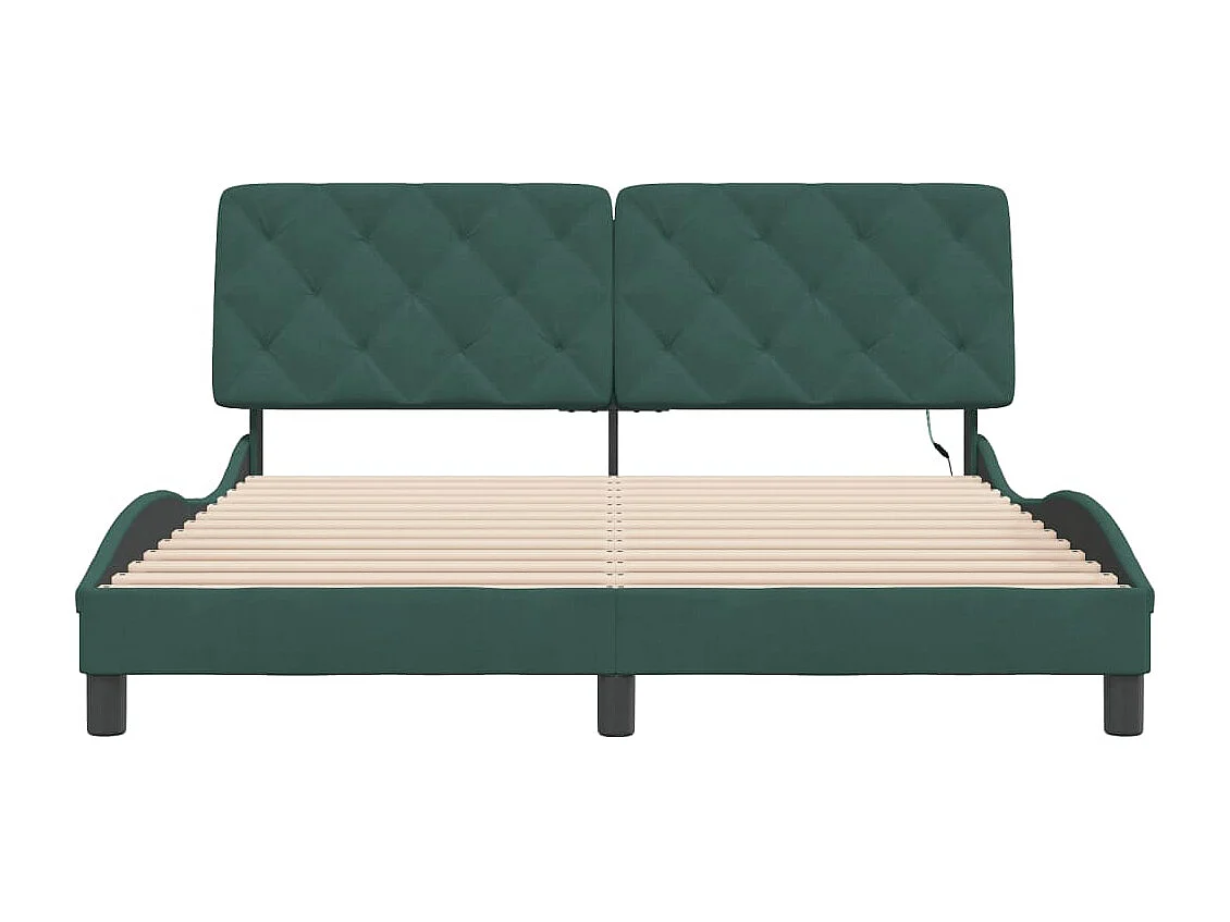 Cadre de lit avec lumières LED vert foncé 160x200 cm velours