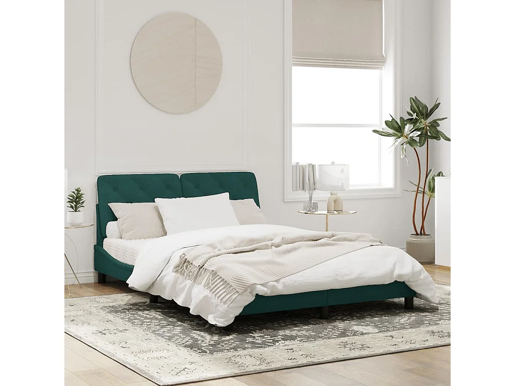 Estrutura de cama c/ luzes LED 160x200 cm veludo verde-escuro