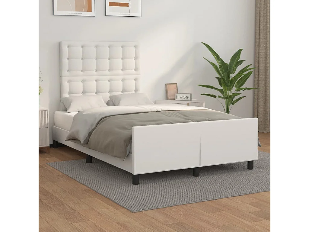 Estrutura cama c/ cabeceira 120x190 cm couro artificial branco