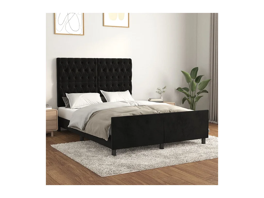 Cadre de lit avec tête de lit Noir 140x190 cm Velours
