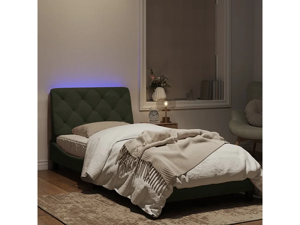 Estrutura de cama c/ luzes LED 90x200 cm veludo cinzento-claro