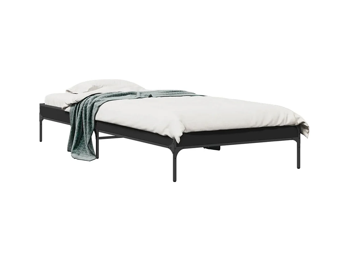 Estrutura de cama 75x190 cm derivados de madeira e metal preto