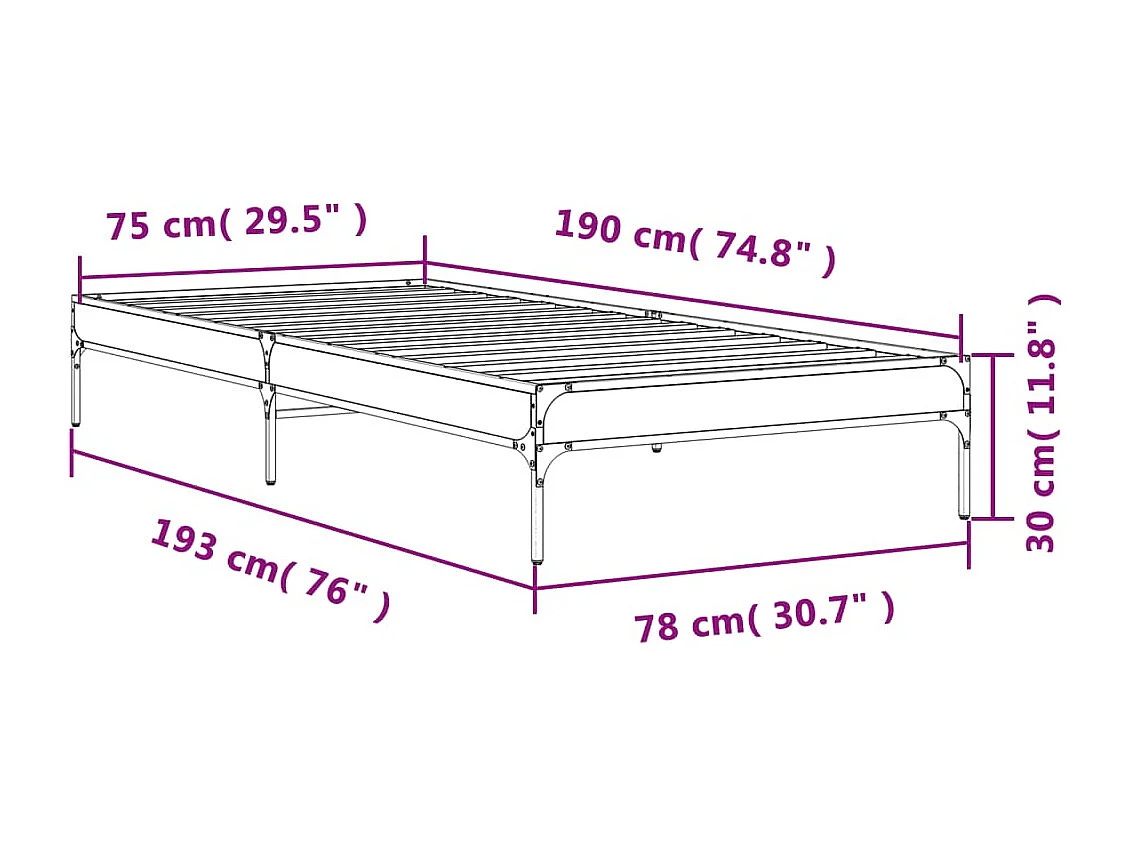 Estrutura de cama 75x190 cm derivados de madeira e metal preto