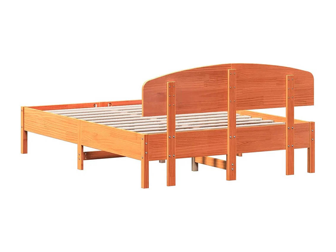 Estrutura cama c/ cabeceira 140x190cm pinho maciço castanho-mel