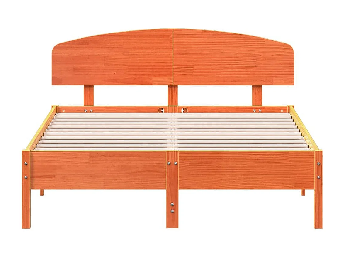 Estructura cama con cabecero madera pino marrón cera 140x190 cm