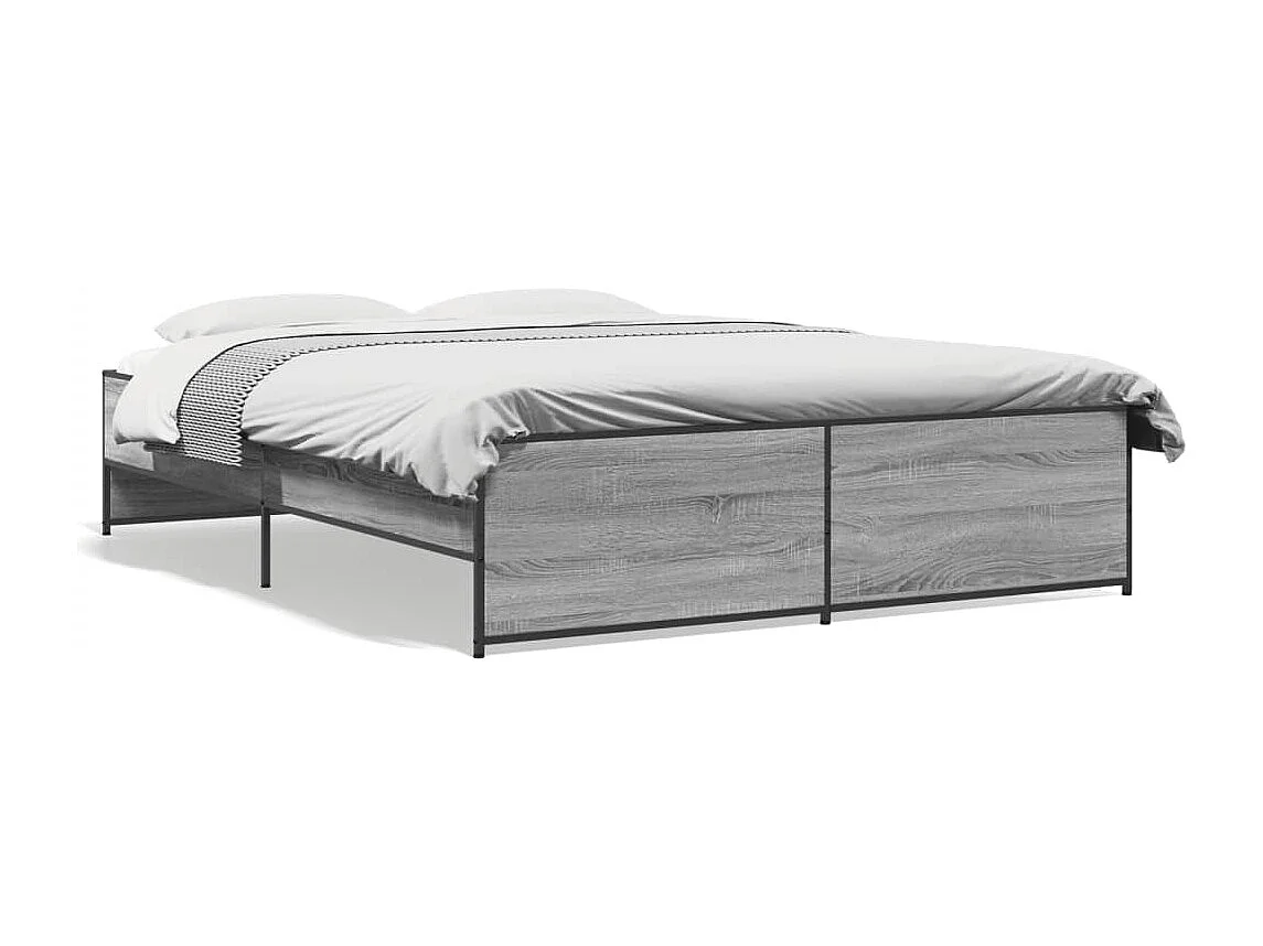 Estructura cama madera ingeniería metal gris Sonoma 140x200 cm