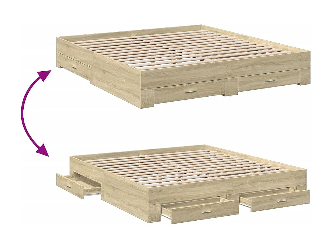 Cama con cajones madera ingeniería roble Sonoma 180x200 cm