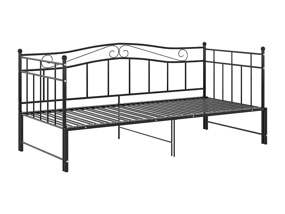 Cadre de canapé-lit extensible Noir Métal 90x200 cm