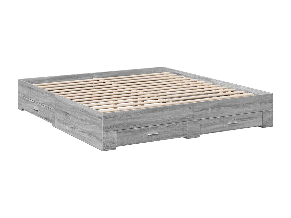 Cadre de lit et tiroirs sonoma gris 200x200cm bois d'ingénierie