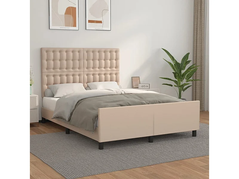 Estructura de cama cabecero cuero sintético capuchino 140x200cm