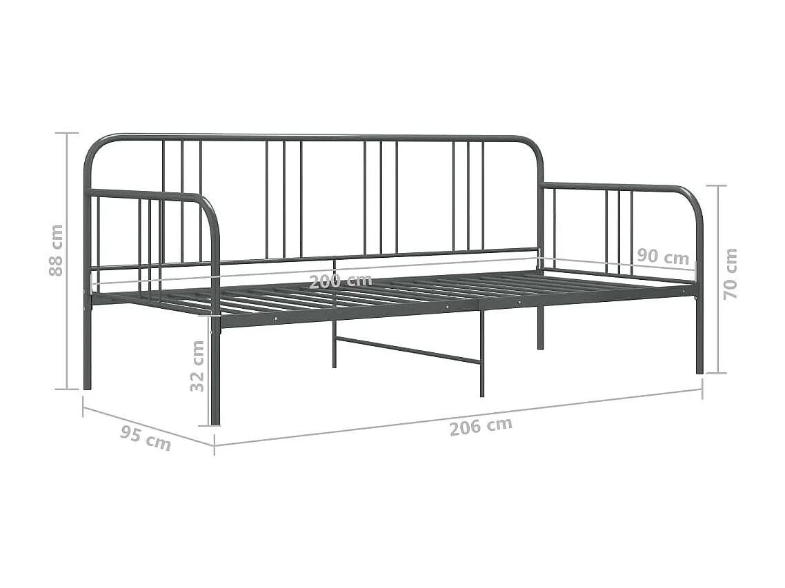 Estructura de sofá cama de metal gris 90x200 cm