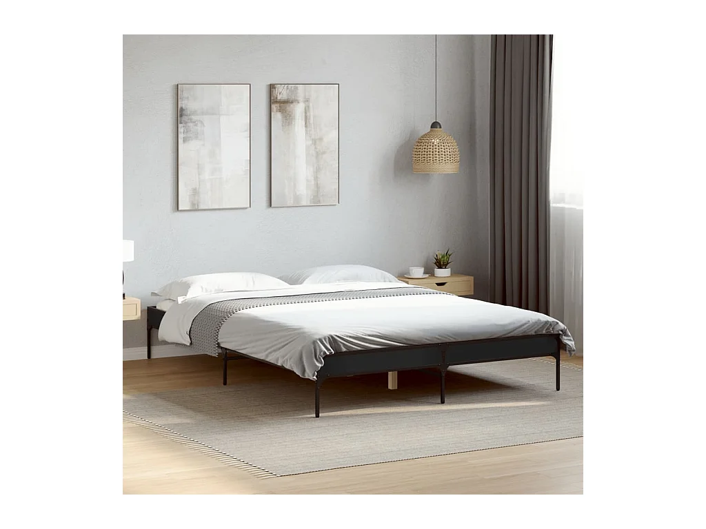 Estructura de cama madera de ingeniería y metal negro 120x190cm