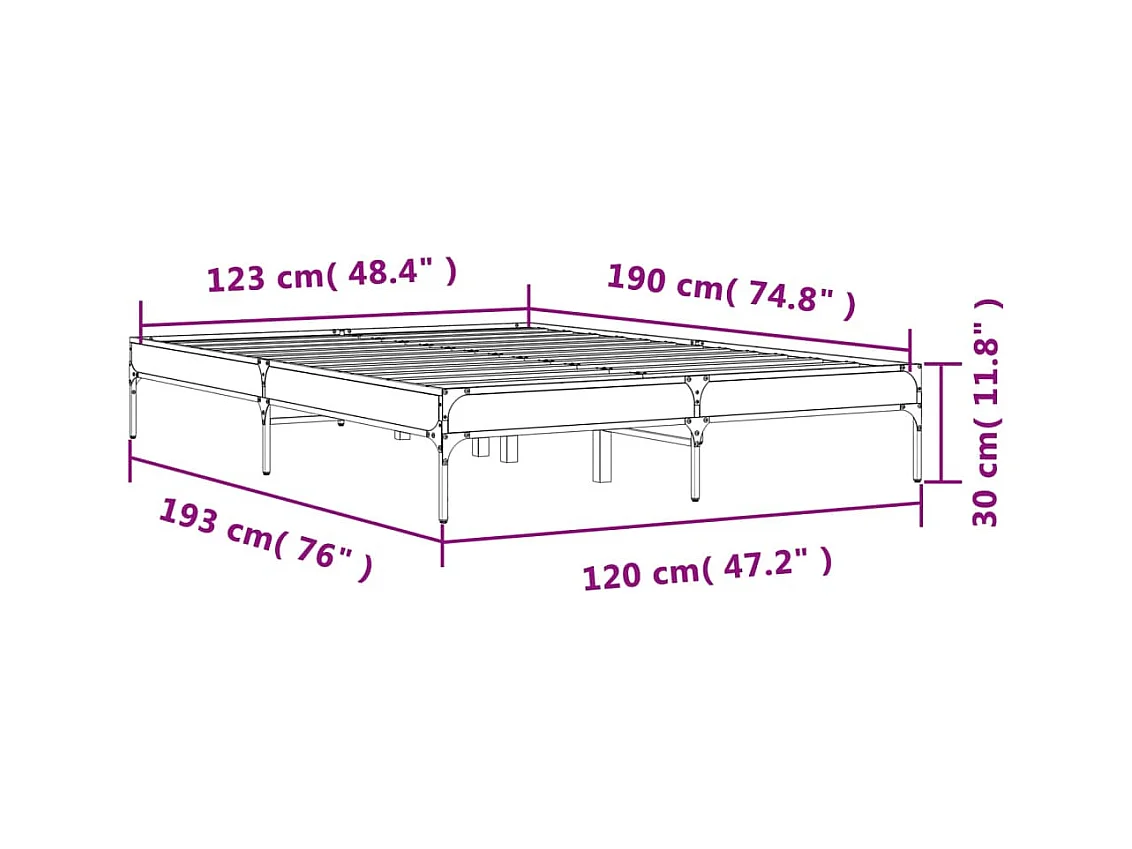 Estructura de cama madera de ingeniería y metal negro 120x190cm