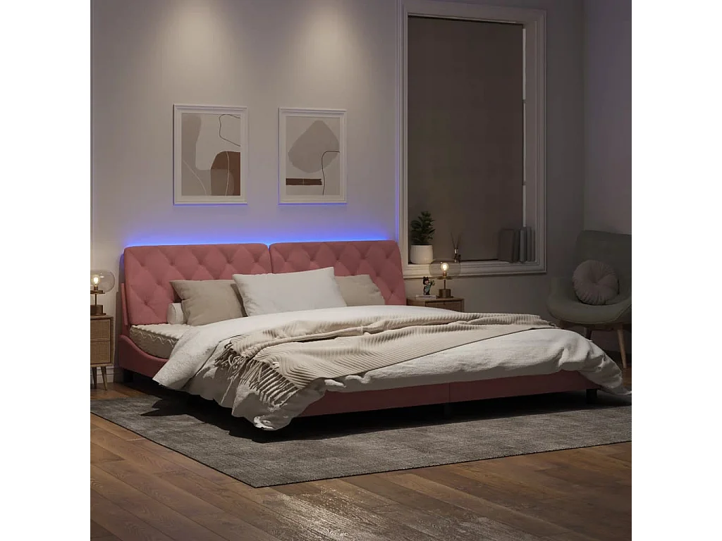 Cadre de lit avec lumières LED rose 200x200 cm velours
