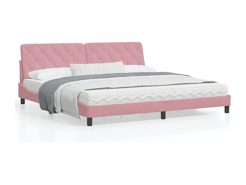 Estrutura de cama c/ luzes LED 200x200 cm veludo rosa