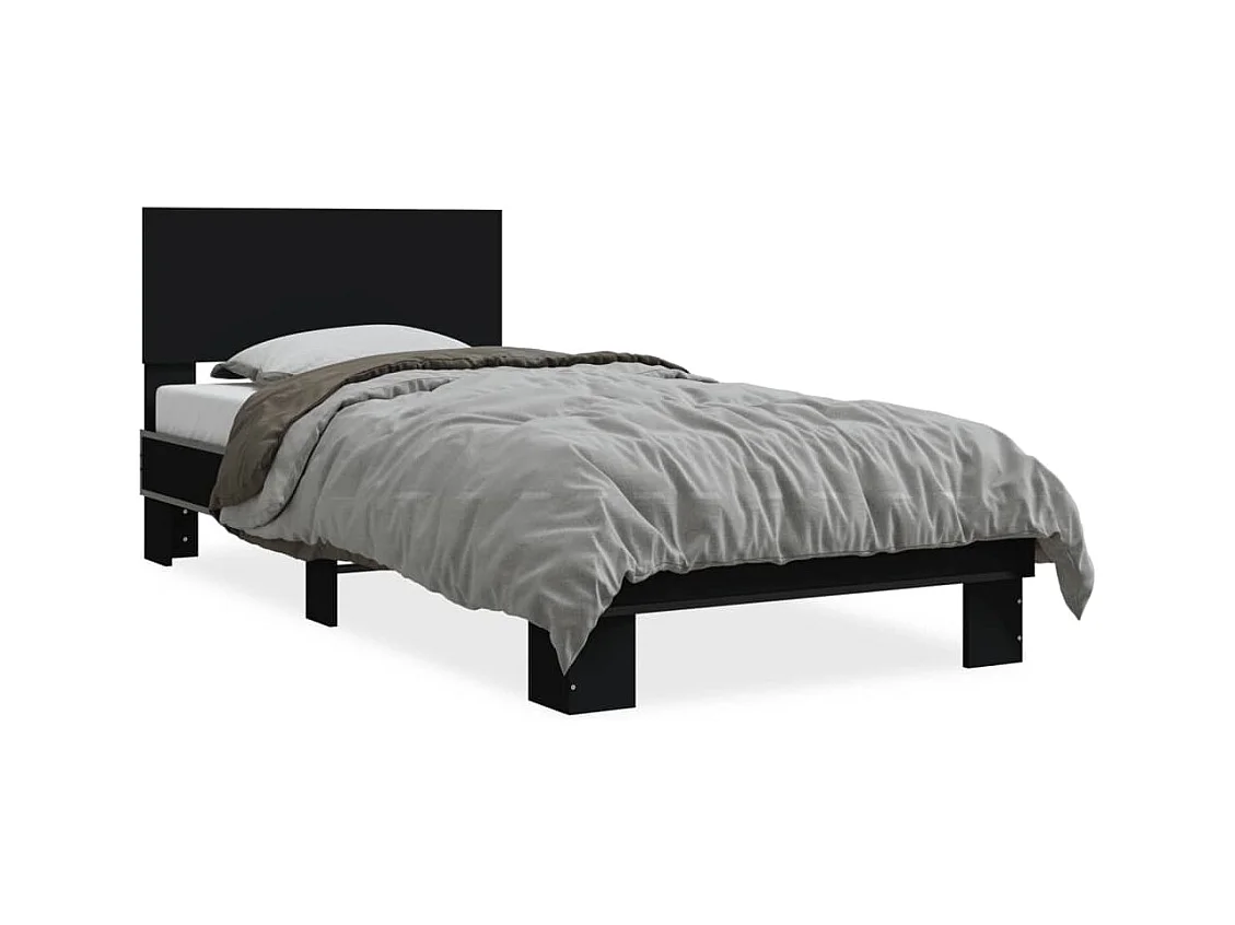 Estrutura de cama 75x190 cm derivados de madeira e metal preto