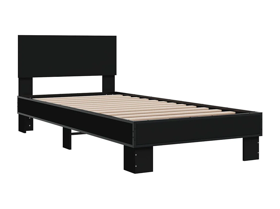 Estructura de cama madera de ingeniería y metal negra 75x190 cm