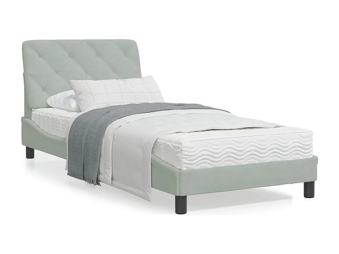 Estructura de cama con cabecero terciopelo gris claro 90x190 cm