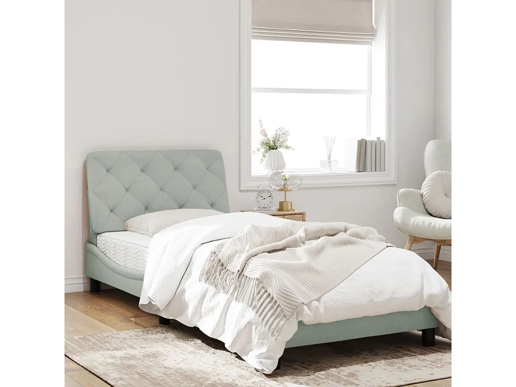 Estructura de cama con cabecero terciopelo gris claro 90x190 cm