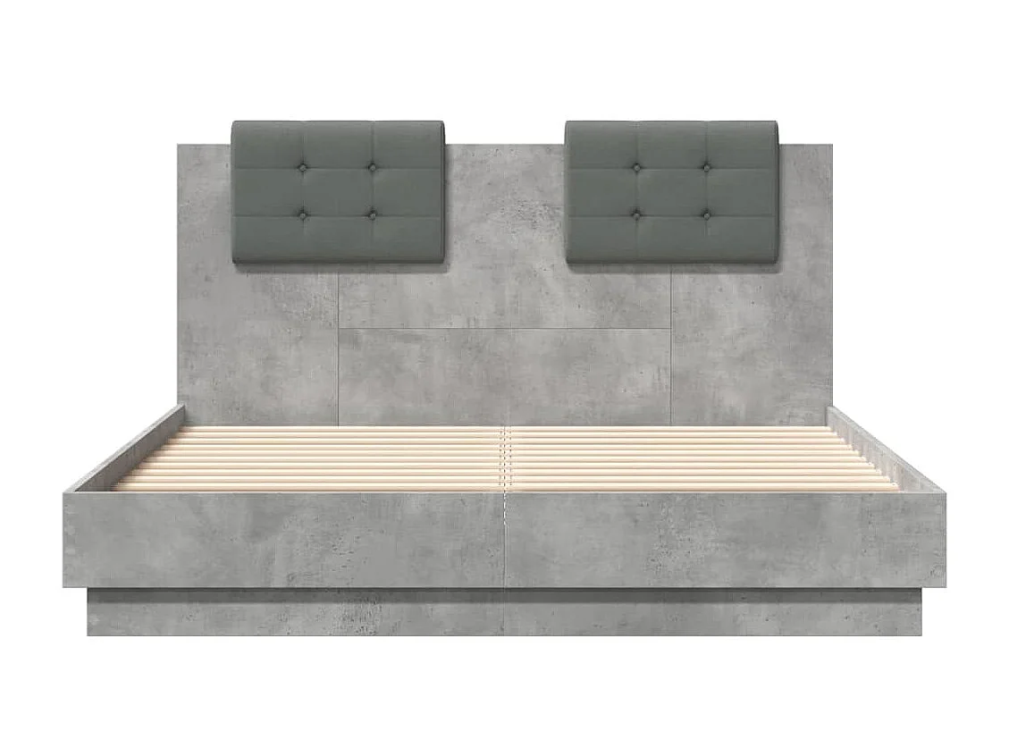 Cadre de lit avec tête de lit gris béton 120x190 cm