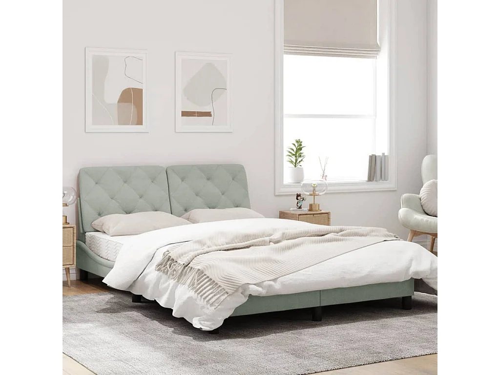 Estructura cama con luces LED terciopelo gris claro 140x200 cm