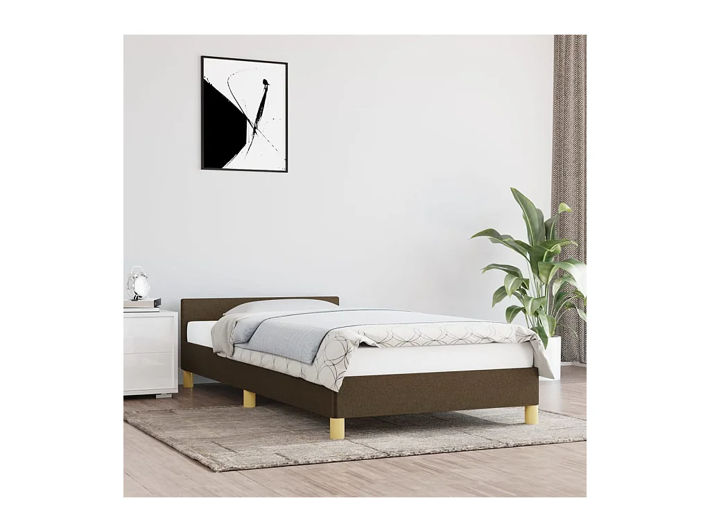 Estrutura de cama c/ cabeceira tecido 80x200 cm castanho-escuro