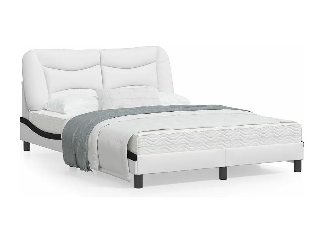 Estructura cama con LED cuero sintético blanco negro 120x200 cm