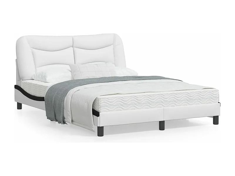 Estrutura cama c/ luzes LED 120x200cm couro artif. branco/preto