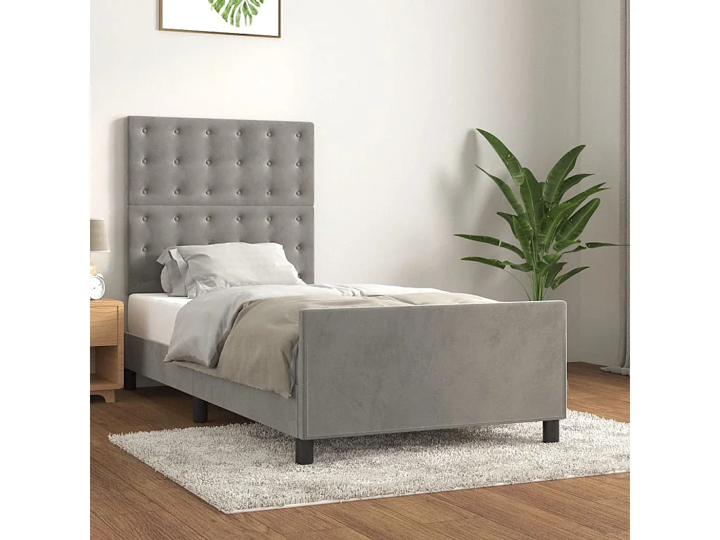 Estructura de cama con cabecero terciopelo gris claro 90x200 cm