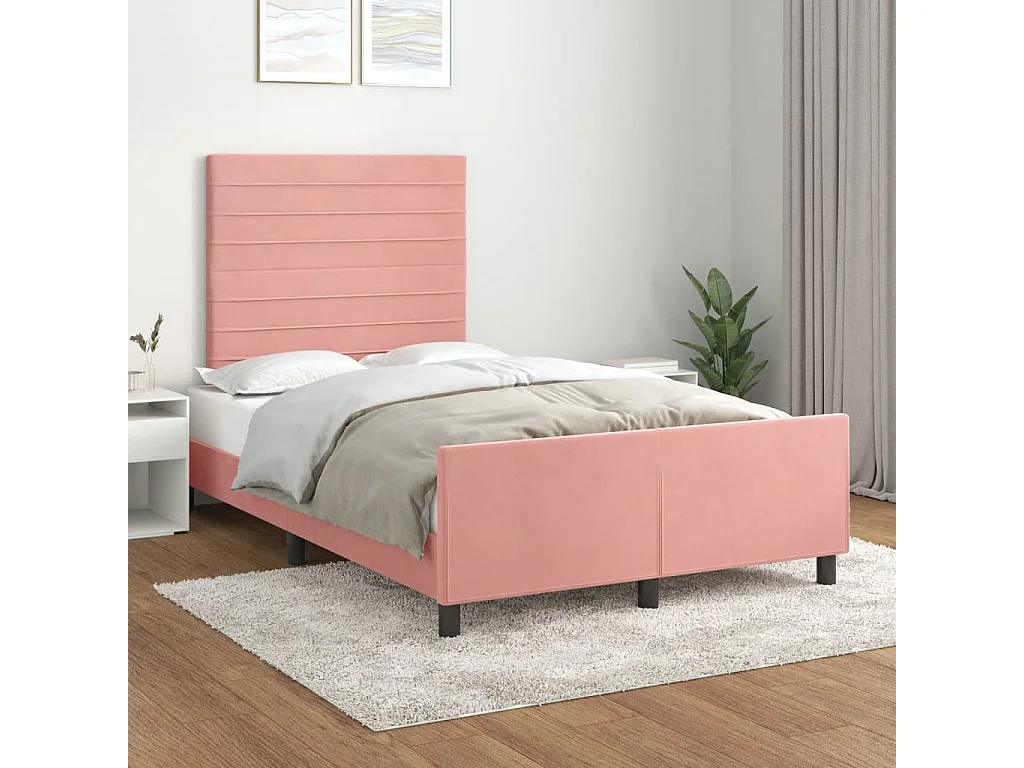 Estructura de cama con cabecero terciopelo rosa 120x190 cm