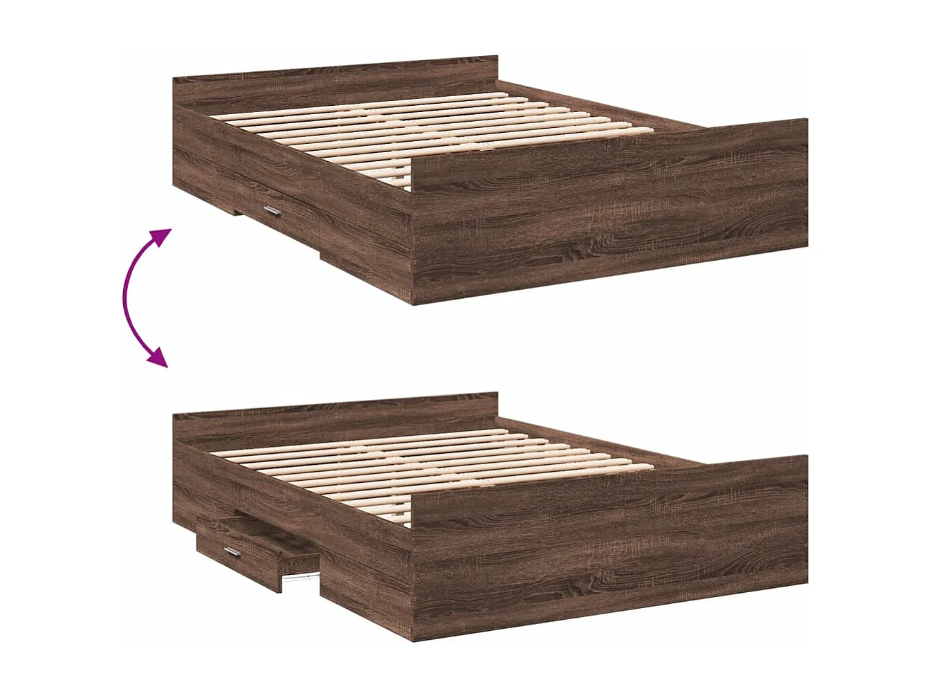 Cama con cajones madera de ingeniería marrón roble 120x200 cm