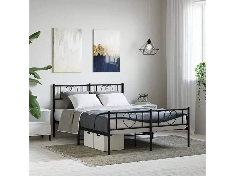 Estrutura de cama com cabeceira e pés 140x190 cm metal preto