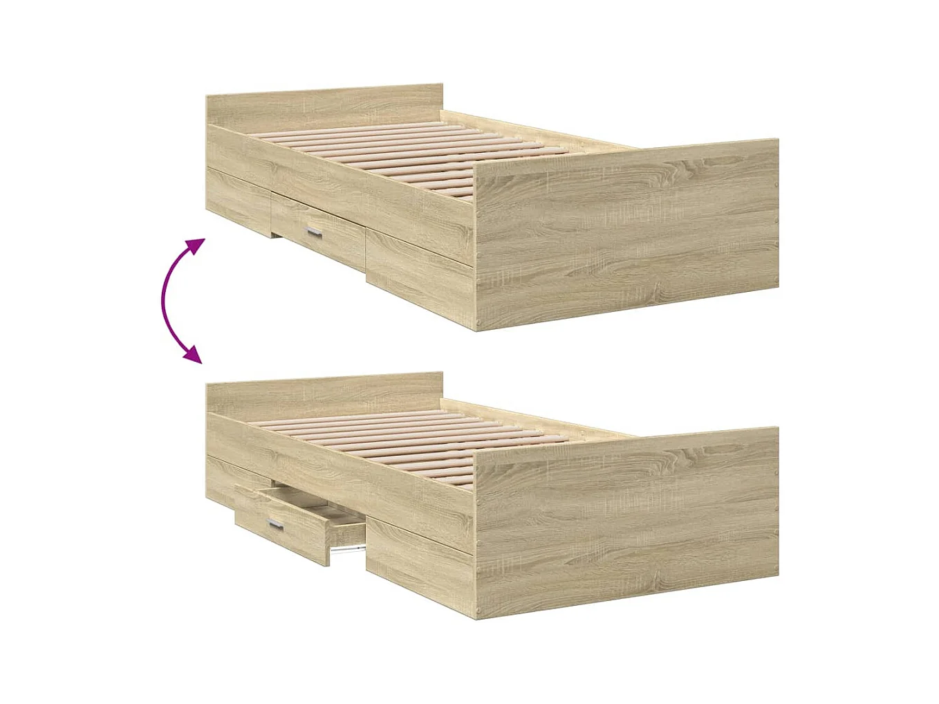 Cama con cajones madera ingeniería roble Sonoma 100x200 cm