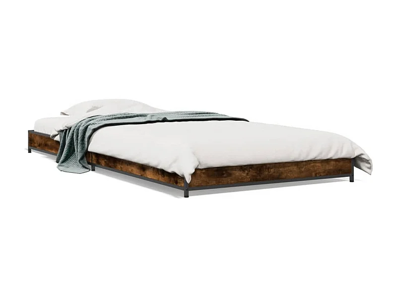 Cadre de lit chêne fumé 75x190 cm bois d'ingénierie et métal