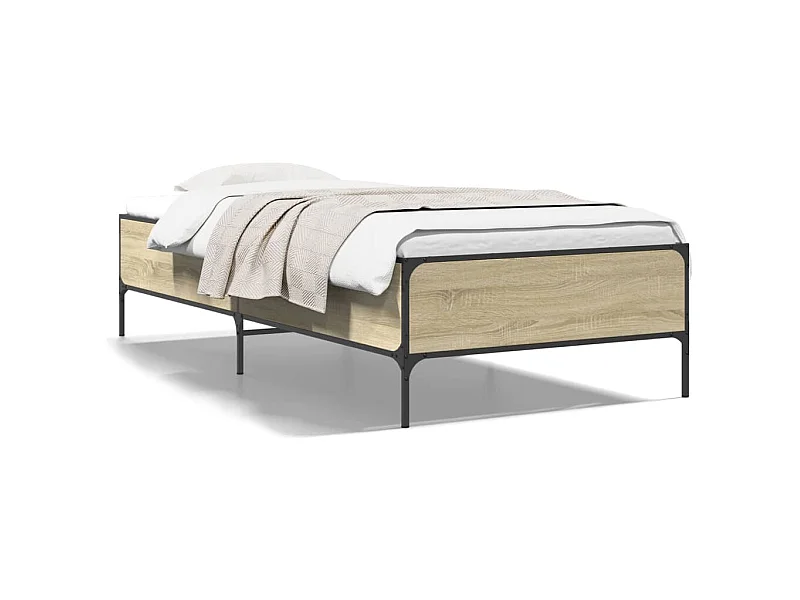 Estructura cama madera ingeniería metal roble Sonoma 75x190 cm