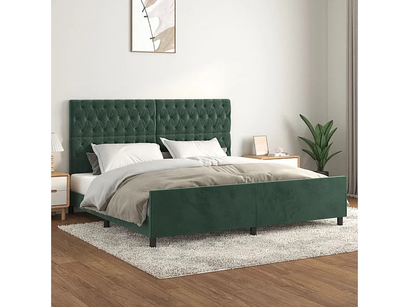 Estructura cama con cabecero terciopelo verde oscuro 200x200 cm