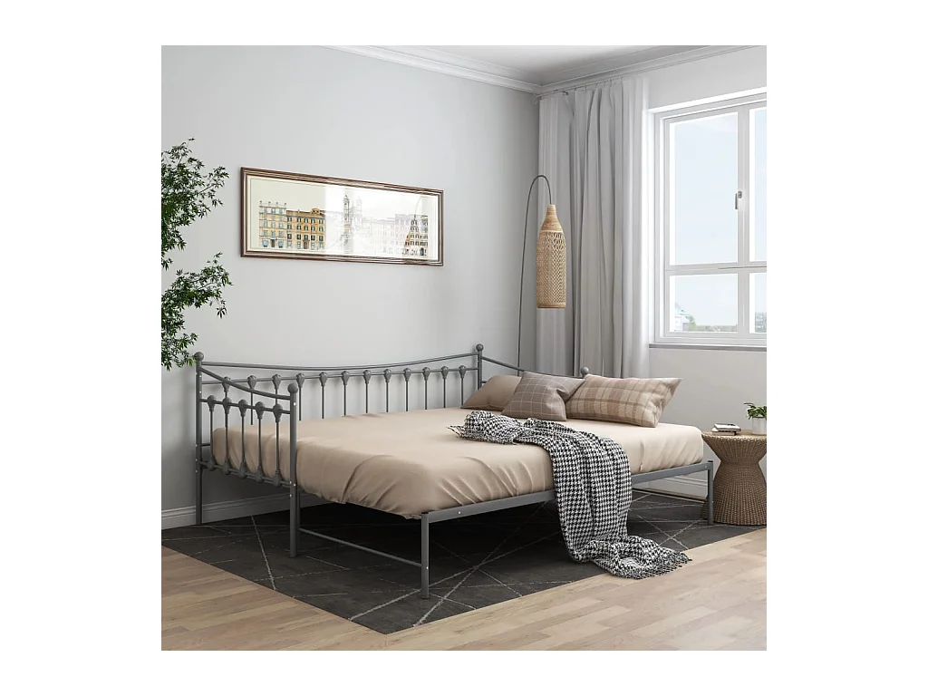 Cadre de canapé-lit extensible Gris Métal 90x200 cm