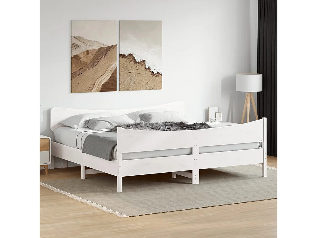 Cadre de lit et tête de lit blanc 180x200 cm bois de pin massif