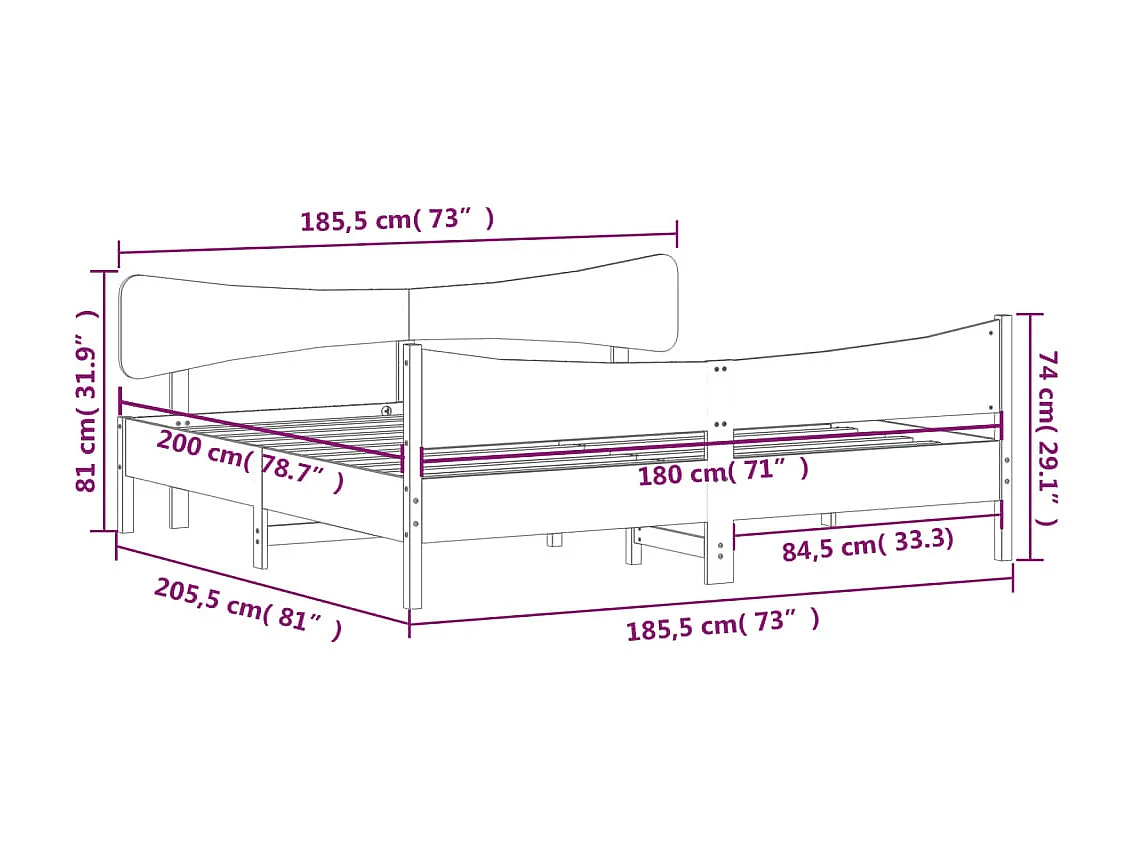 Estructura cama cabecero madera maciza pino blanco 180x200 cm