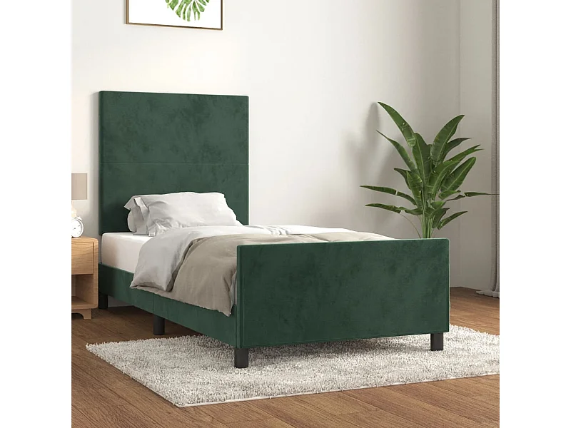 Estrutura de cama c/ cabeceira 90x190 cm veludo verde-escuro