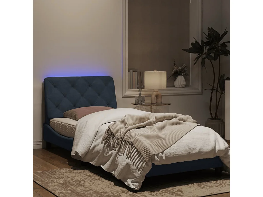 Estructura cama con luces LED terciopelo gris oscuro 90x190 cm