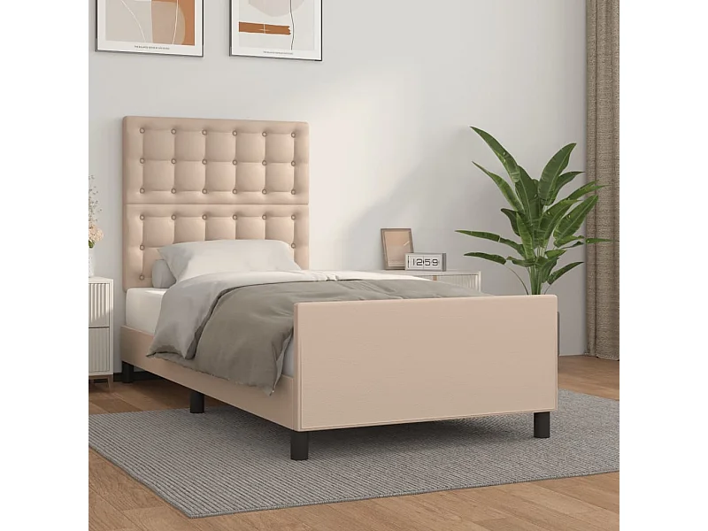Estrutura cama cabeceira 100x200 cm couro artificial cappuccino